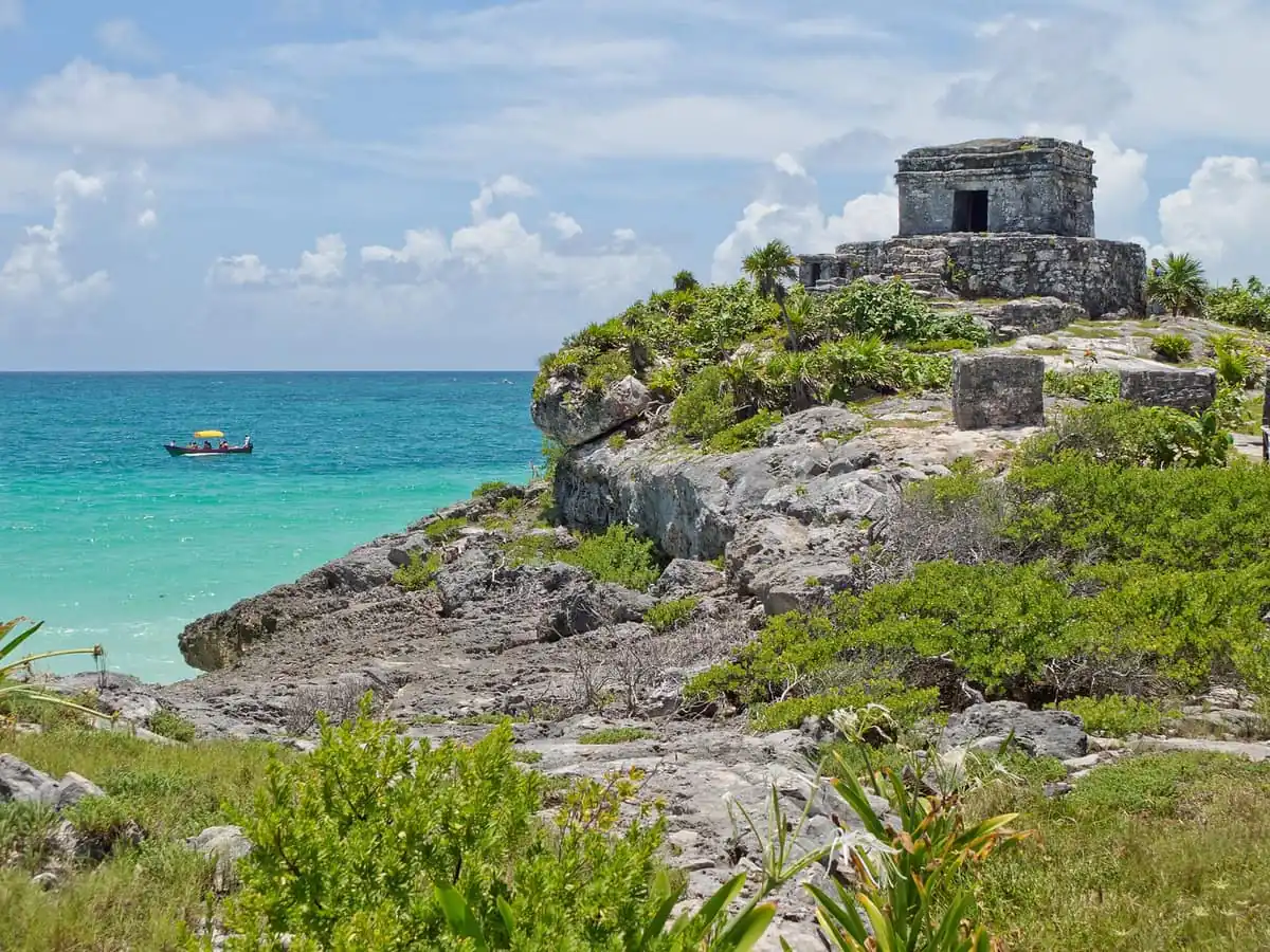 Maya ruins of Tulum above the Caribbean Sea
