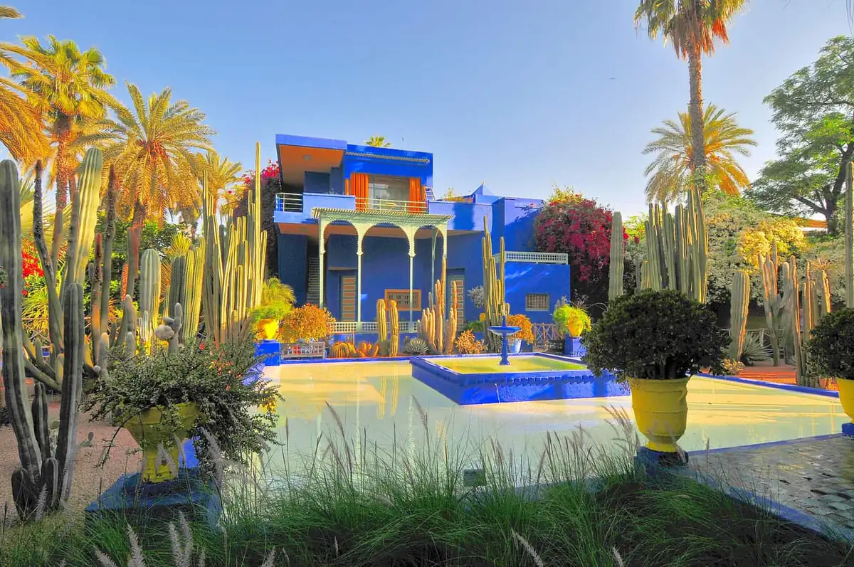 The cobalt-blue villa and cactus garden of Jardin Majorelle in Marrakech