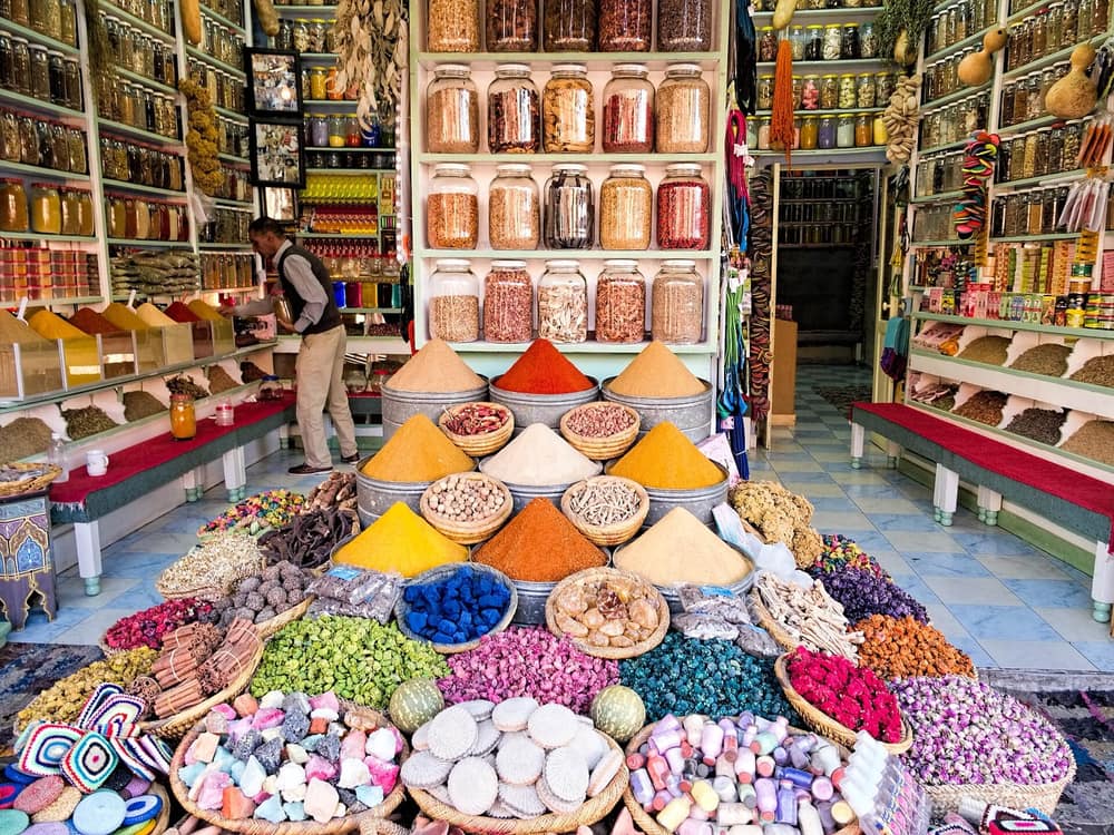 Spices piled high in a souk