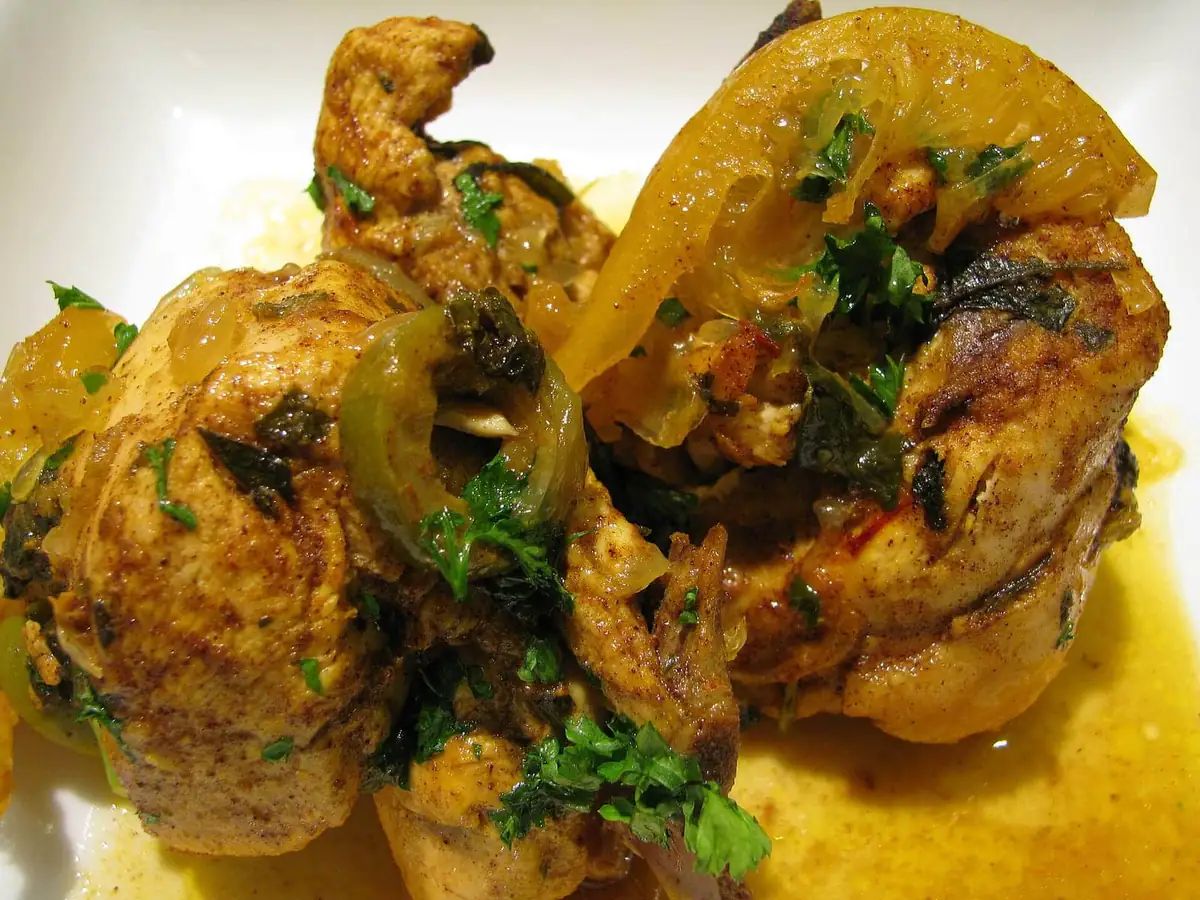 Chicken tagine with preserved lemons and green olives